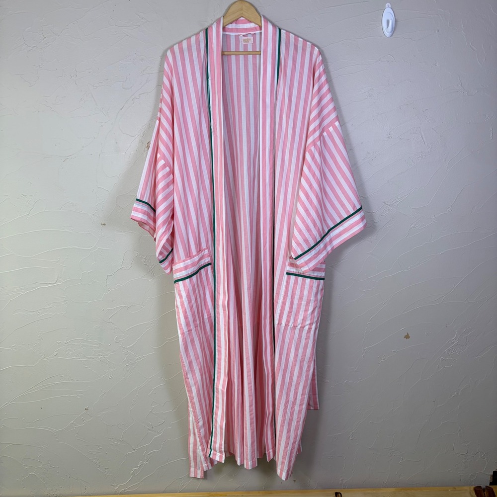 Sunshine Tienda Lola Robe Women Pink White Striped Cotton Kimono Lounge Resort